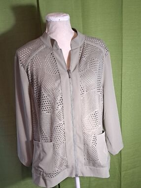 Chico's Taupe Perforated Zip-Front Bomber Jacket